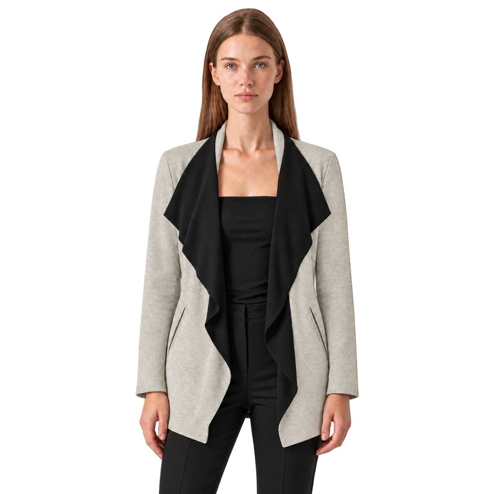 NWT Nic + Zoe Cardigan Sweater Women's Size Large Tan Black Pockets Waterfall